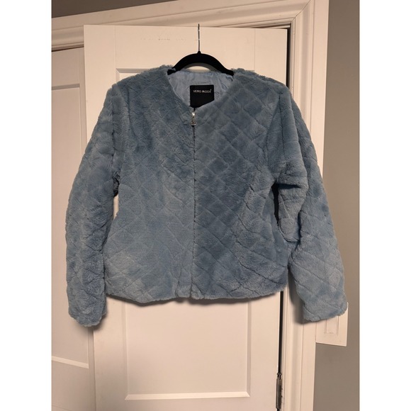 Vero Moda Jackets & Blazers - Vero Moda Womens Blue Quilted Faux Fur Bomber Jacket Size Large
